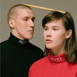 Black turtleneck with Cyrillic embroidered collar (M - unisex)